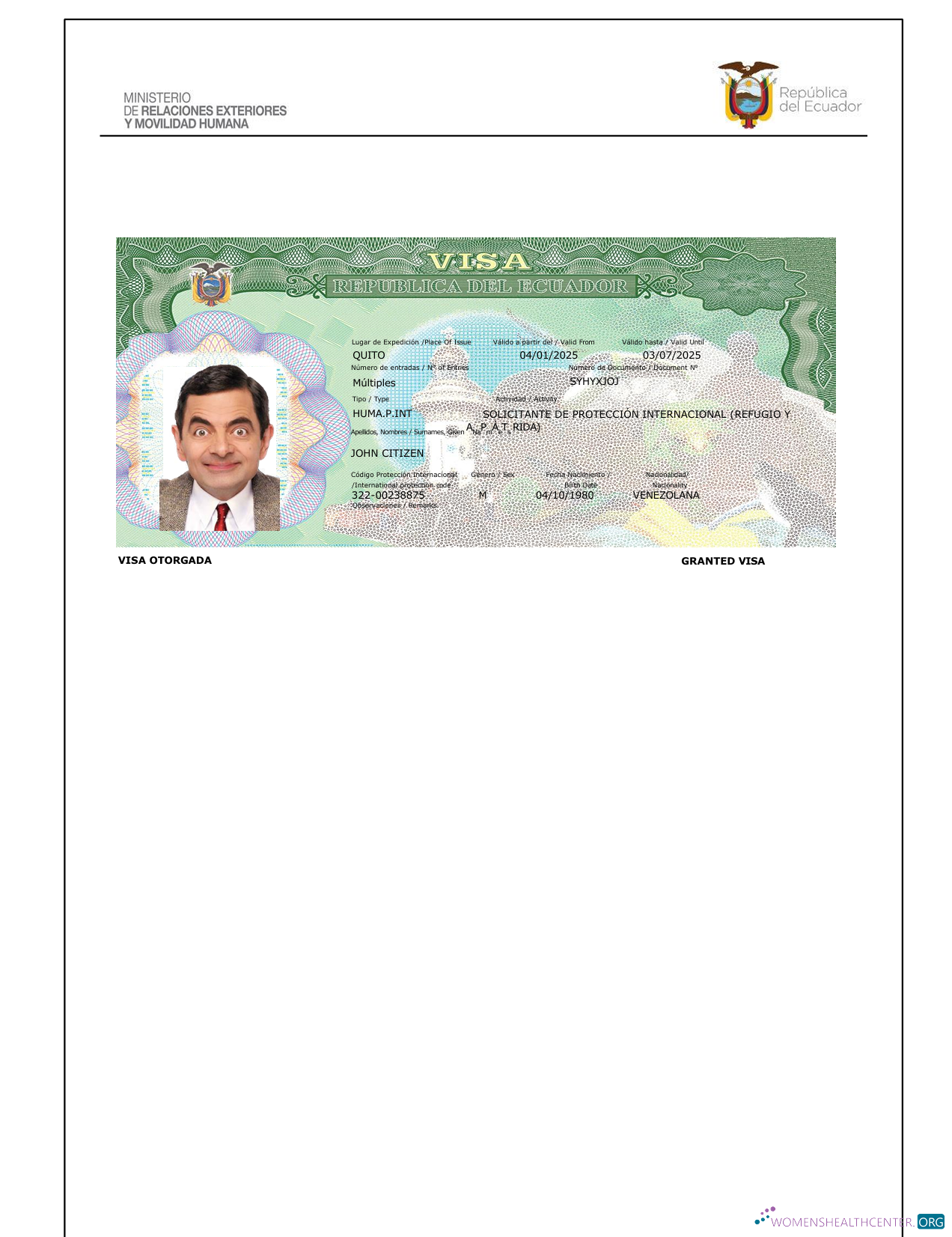 Download Ecuador travel visa template in Word and PDF formats, version 3 Photoshop template
